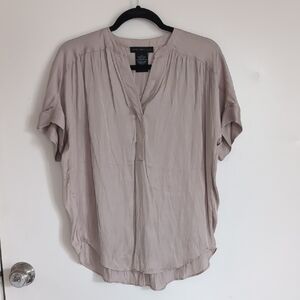 Tan Dolman Sleeve Blouse with Mandarin Collar